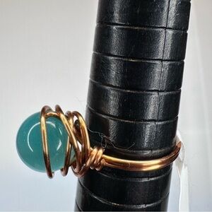 Light Blue cat eye ring handmade cooper wire wrap